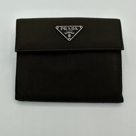 PRADA Brown Compact Wallet Cloth + Leather Inside